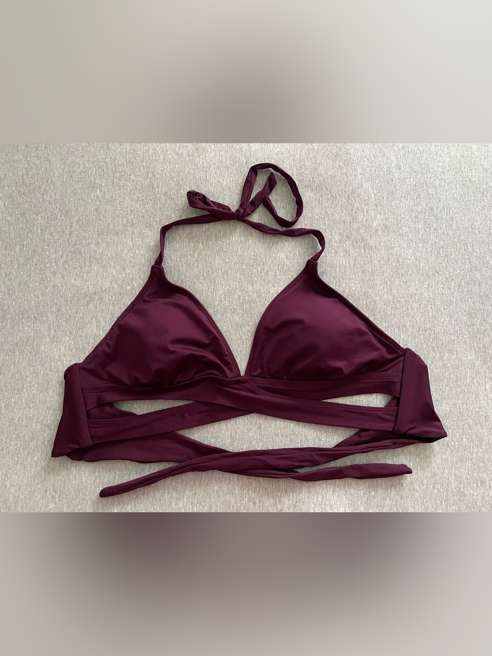 Kona Sol Women’s Size Large Halter Wrap Bikini Top - Deep Burgundy Beach Holiday